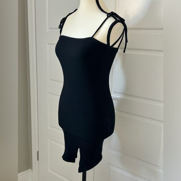 Princess Polly Dresses & Skirts - Princess Polly black ribbed mini dress bow tie strap slit size US 4